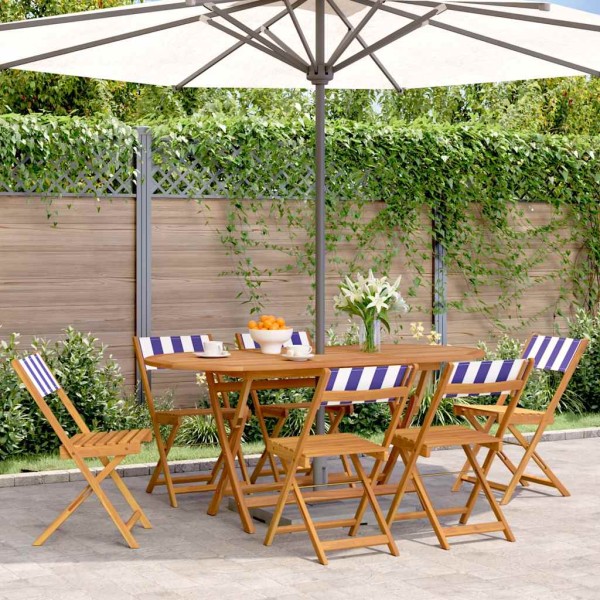 Folding garden chairs, 6 pcs., blue/white, fabric/wood