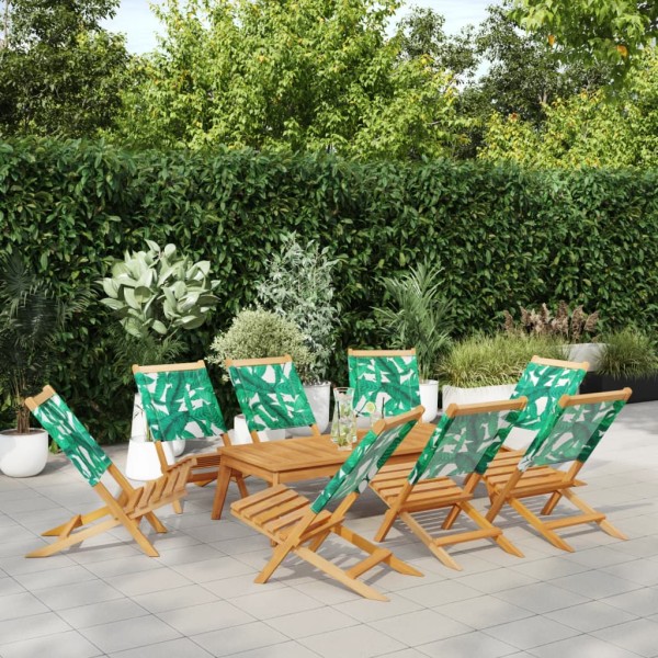 Folding garden chairs, 8 pcs., green, fabric and wood