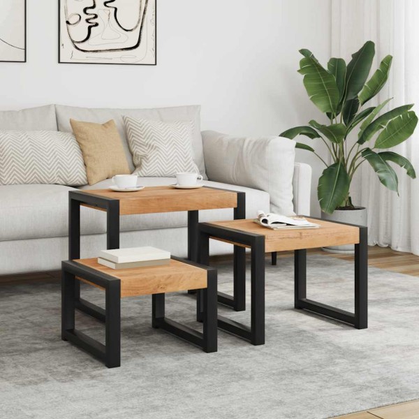 Stackable tables, 3 units, solid wood