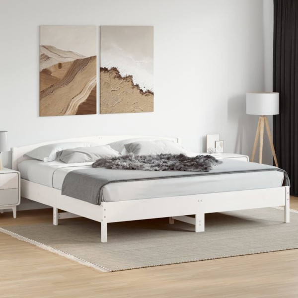 Bed frame without mattress, white, 200x200cm, solid pine