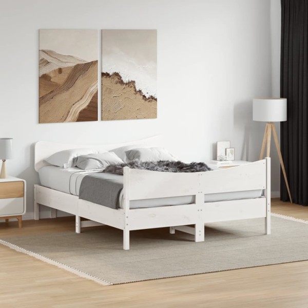 Bed frame without mattress, white, 140x190cm, solid pine