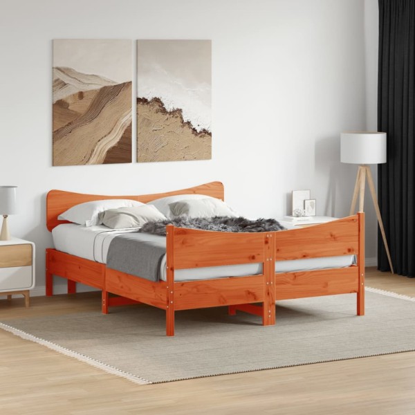 Bed frame without mattress, wax brown, 135x190cm, solid pine