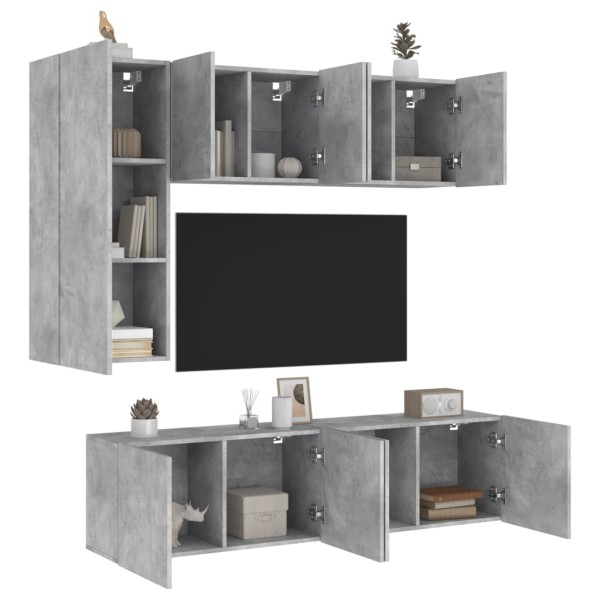 Wall TV section, 5 parts, concrete gray, processed wood