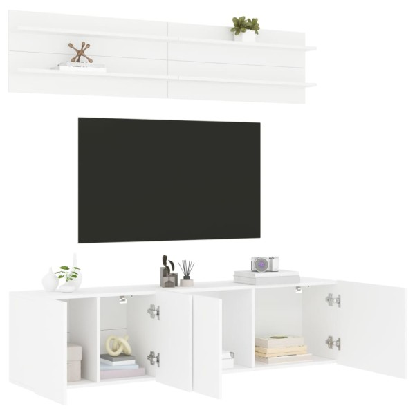 Wall-mounted TV section, 6 parts, white, processed wood