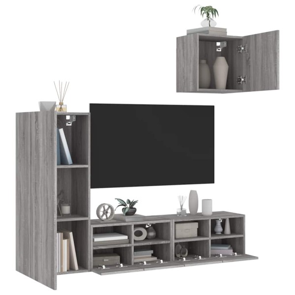 Wall TV section, 4 parts, gray oak, processed wood