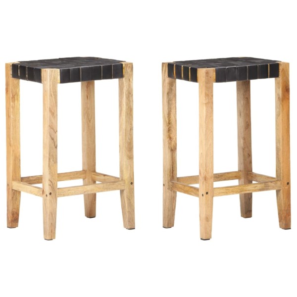 Bar stools, 2 pcs., black, 75 cm, genuine leather