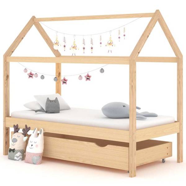 Children's bed frame with drawer, 80x160cm, solid pine