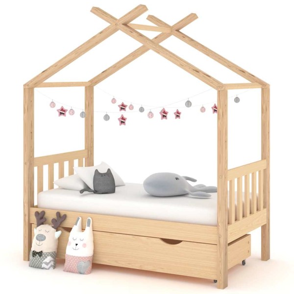 Children's bed frame with drawer, 70x140cm, solid pine