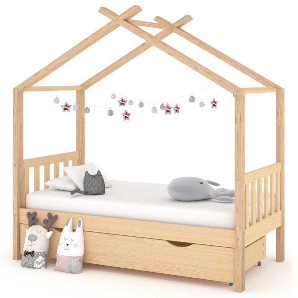 Children's bed frame with drawer, 80x160cm, solid pine