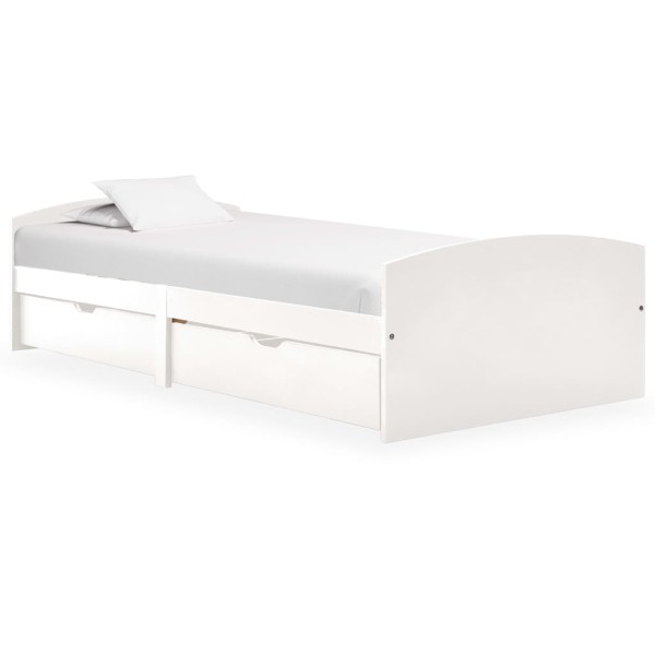 Bed frame with 2 drawers, white, 90x200cm, solid pine