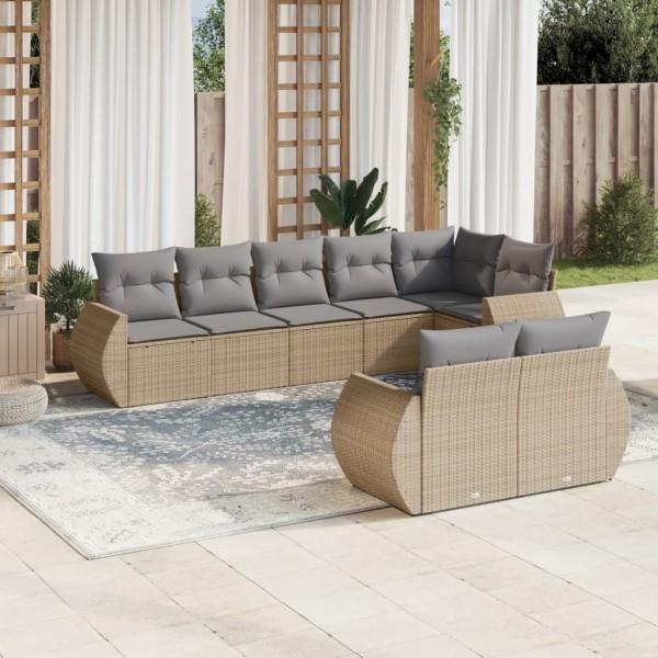 Sofa set with cushions, 8 pieces, sand, polyrattan