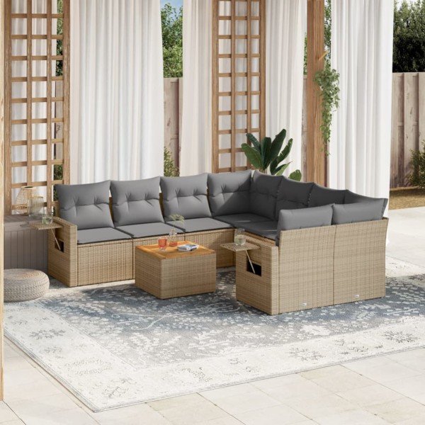 Garden set with cushions, 9 parts, sand, polyrattan