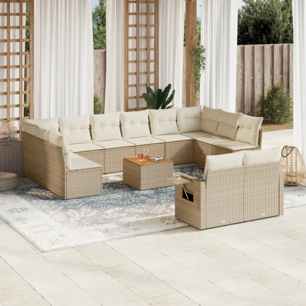 Sofa set with cushions, 13 pieces, sand, polyrattan