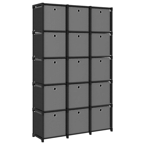 Shelf with 15 boxes, black, 103x30x175.5cm, fabric