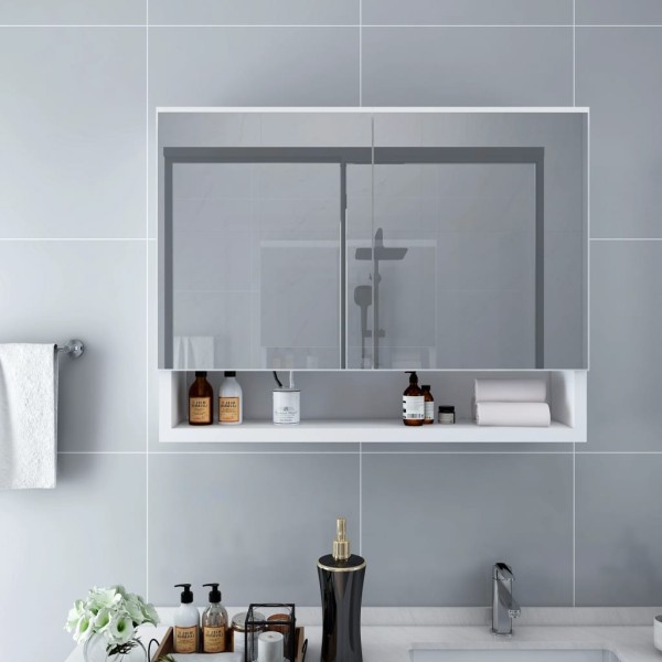 Mirror bathroom cabinet with LED, white, 80x15x60cm, MDF