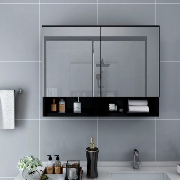 Mirror bathroom cabinet with LED, black, 80x15x60cm, MDF