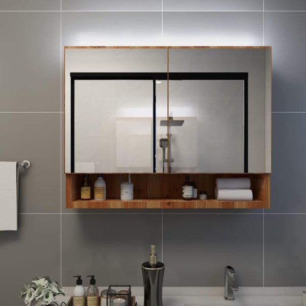 Mirror bathroom cabinet with LED, oak, 80x15x60cm, MDF