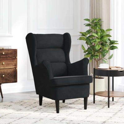 Armchair, black, velvet