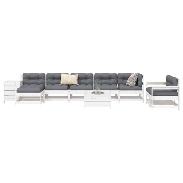 Garden sofa set, 10 pieces, white, solid pine