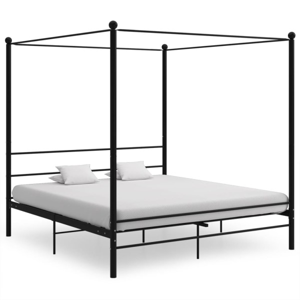 Bed frame with canopy, black, 180x200cm, metal