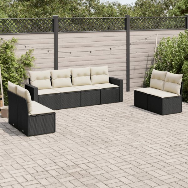 Sofa set with cushions, 8 pieces, black, polyrattan