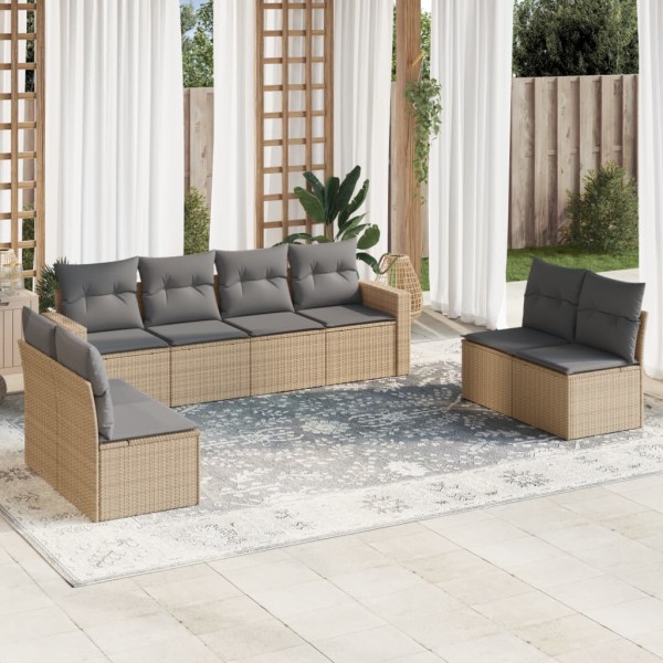 Sofa set with cushions, 8 pieces, sand, polyrattan