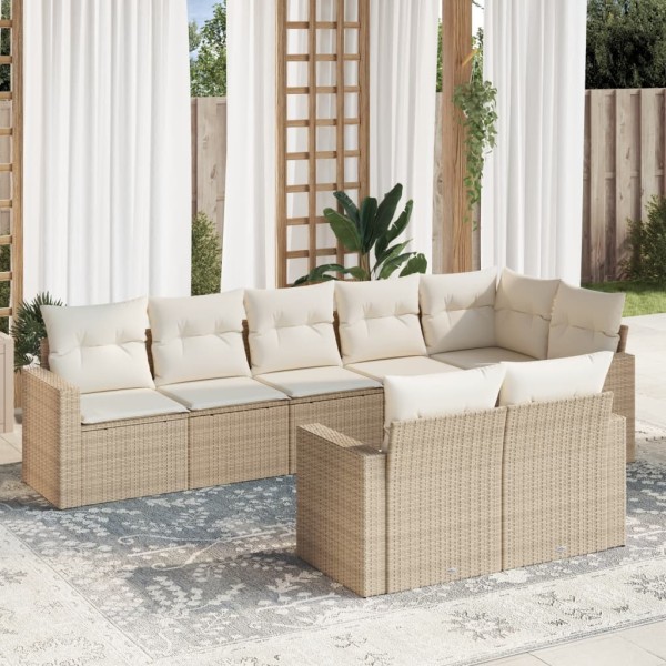 Sofa set with cushions, 8 pieces, sand, polyrattan