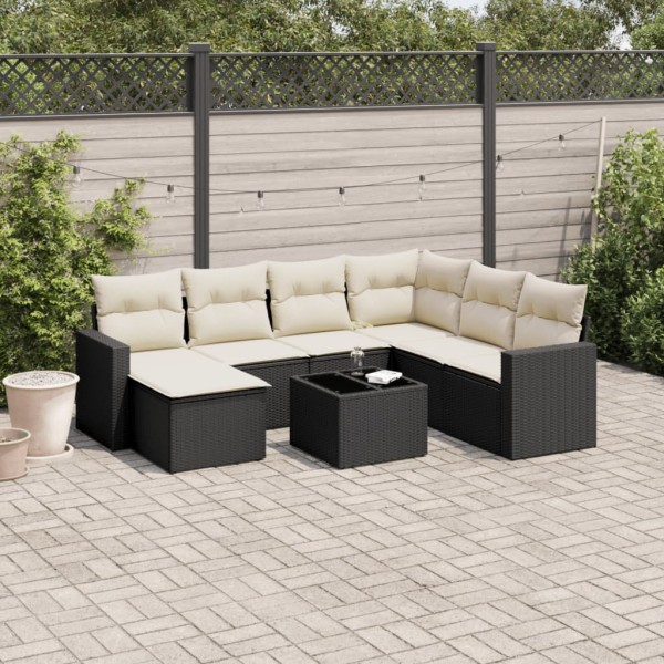 Sofa set with cushions, 8 pieces, black, polyrattan