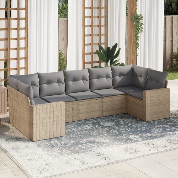 Sofa set with cushions, 7 pieces, sand, polyrattan