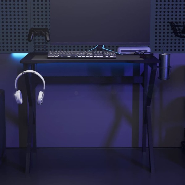 Gaming table with K-shaped legs, black, 90x60x75cm