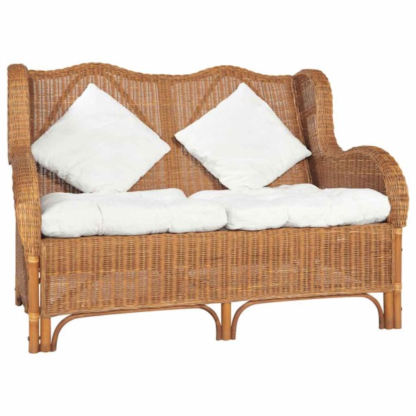 Double sofa, light brown, natural rattan and linen