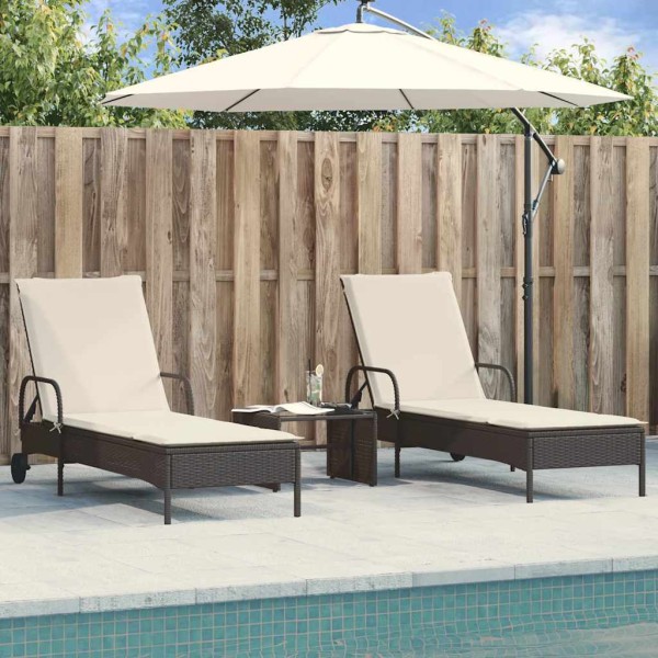 Sunbeds with cushions, 2 pcs., black, polyrattan