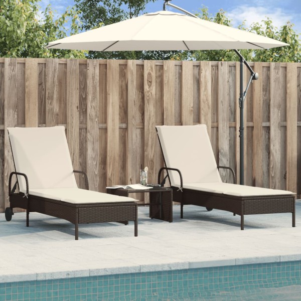 Sunbeds with cushions, 2 pcs., brown, polyrattan