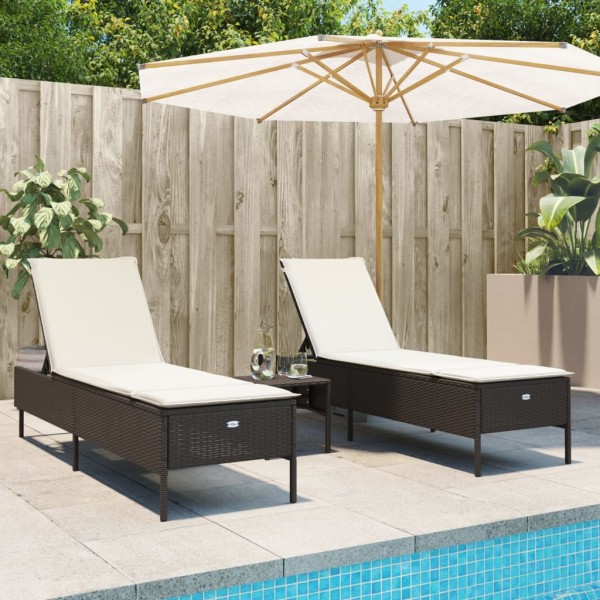 Sunbeds with cushions, 2 pcs., brown, polyrattan