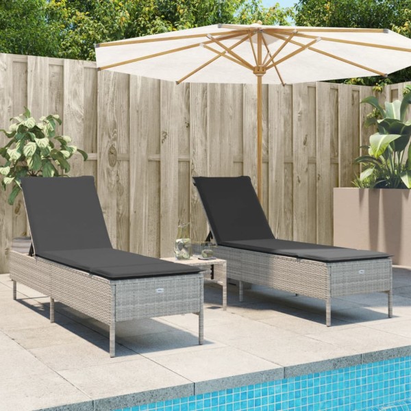 Sunbeds with cushions, 2 pcs., gray, polyrattan