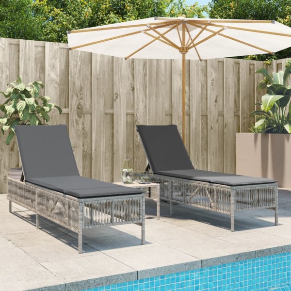 Sunbeds with cushions, 2 pcs., gray, polyrattan