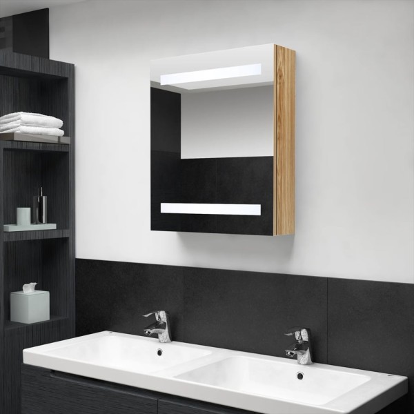 Veidrodinė vonios spintelė su LED, ąžuolo, 50x14x60cm