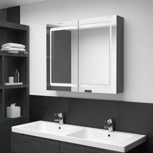 Mirror bathroom cabinet with LED lighting, gray, 80x12x68cm