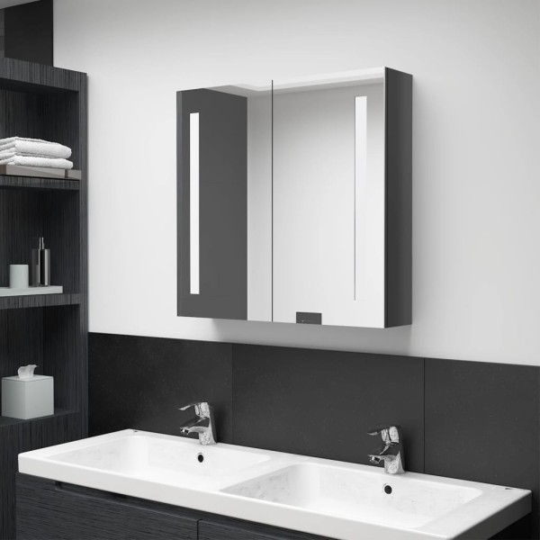 Mirror bathroom cabinet with LED lighting, gray, 62x14x60cm