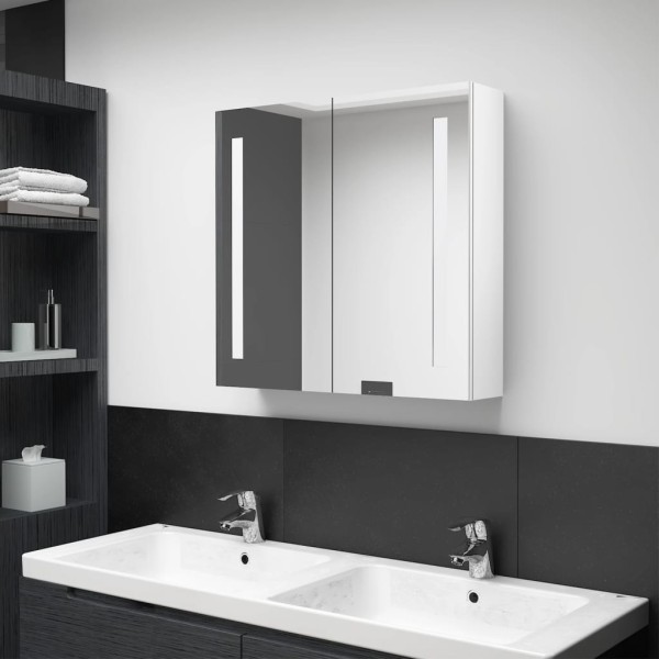Mirror bathroom cabinet with LED lighting, white, 62x14x60cm