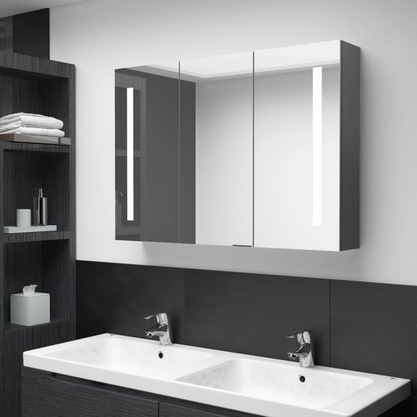 Mirror bathroom cabinet with LED lighting, gray, 89x14x62cm