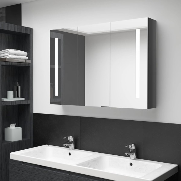 Mirror bathroom cabinet with LED lighting, gray, 89x14x62cm
