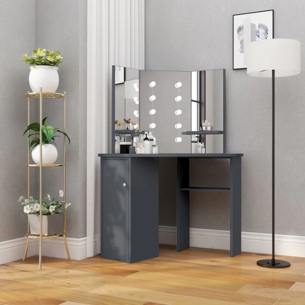 Corner dressing table with LED, grey, 111x54x141.5cm