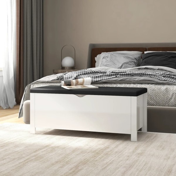 Storage box with cushion, white, 105x40x45cm, treated wood