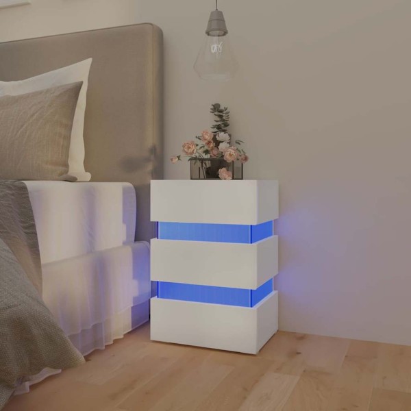 Bedside cabinet with LED lighting, white, 45x35x67cm, wood