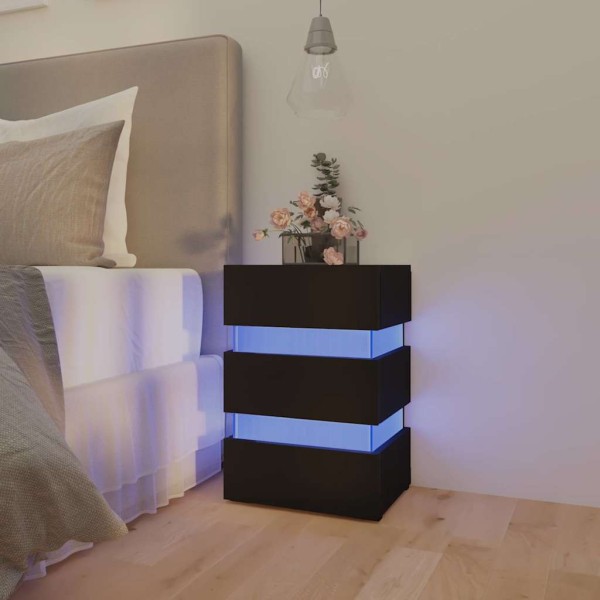 Bedside cabinet with LED lighting, black, 45x35x67cm, wood
