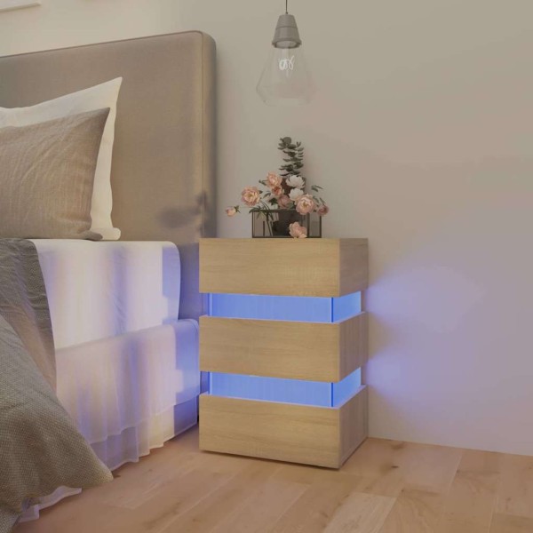 Bedside cabinet with LED lighting, oak, 45x35x67cm, wood