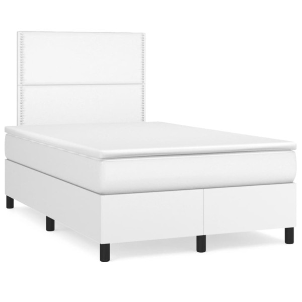 Bed with springs/mattress, white, 120x190cm, artificial leather