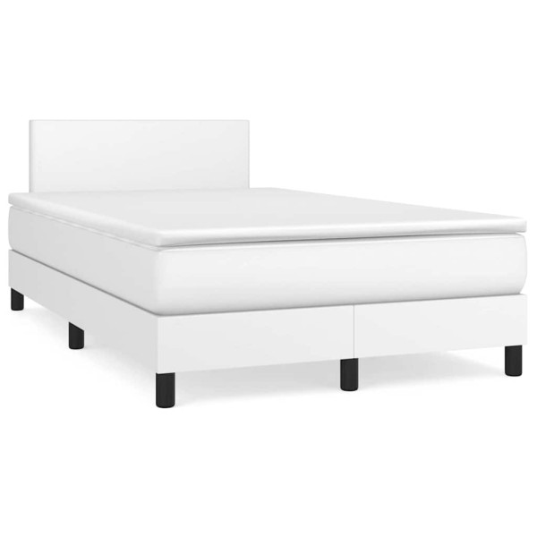 Bed with springs/mattress/LED, white 120x190cm artificial leather