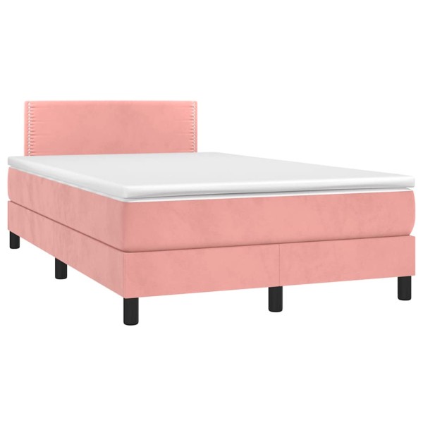 Bed with spring/mattress/LED, pink, 120x190 cm, velvet